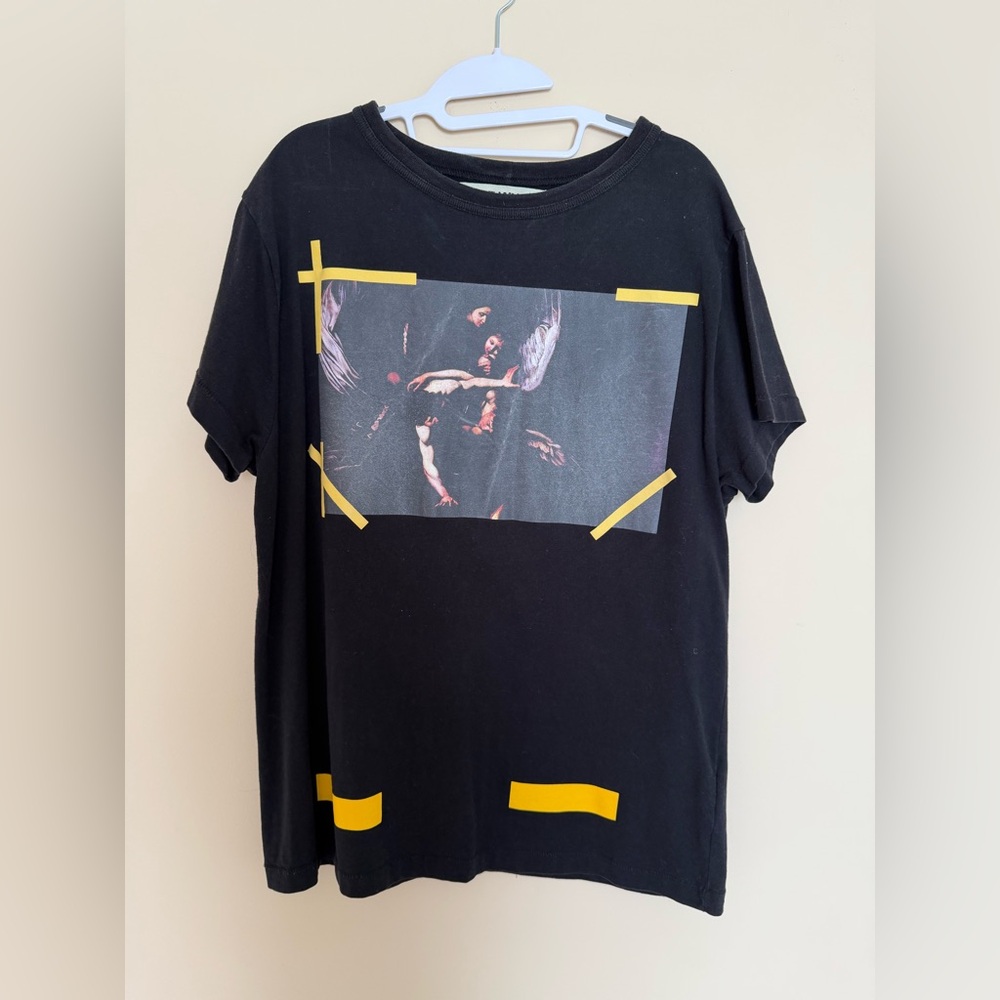 Off-White Black Tee with Yellow Accents
